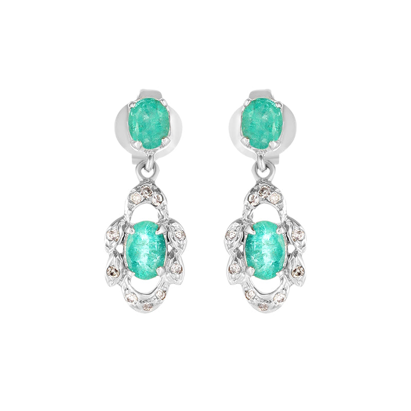 Sterling Silver Emerald & Diamond Earrings