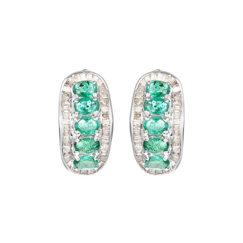 Sterling Silver Emerald & Diamond Earrings