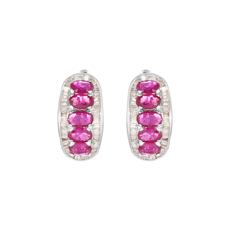 Sterling Silver Ruby & Diamond Earrings