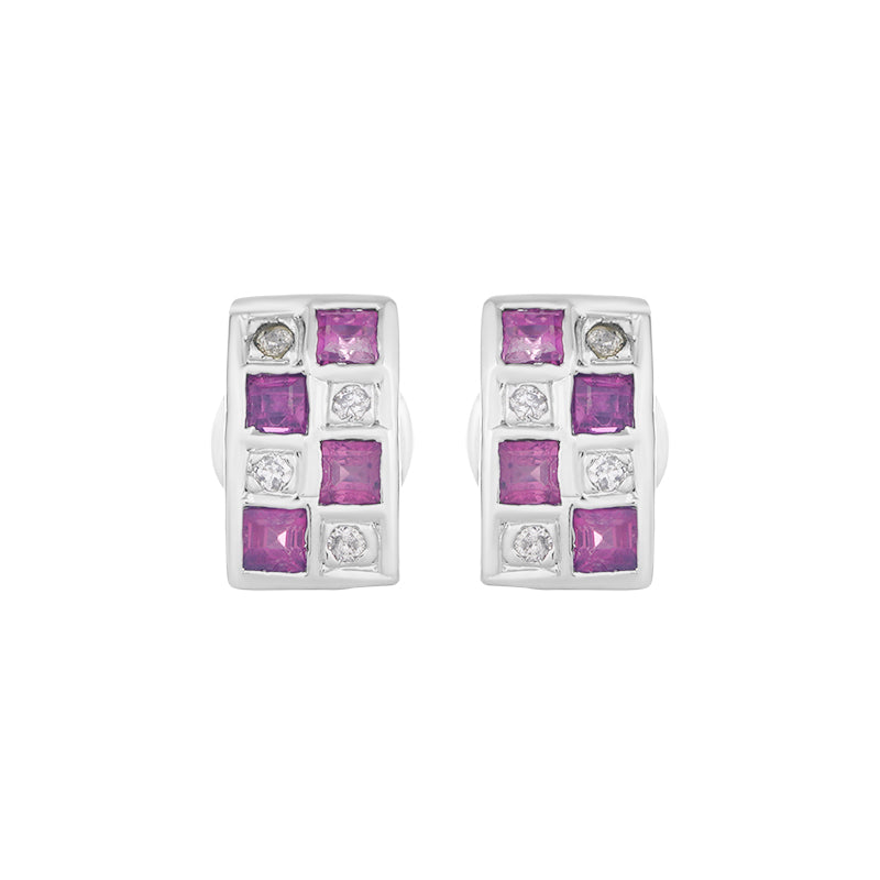 Sterling Silver Ruby & Diamond Stud