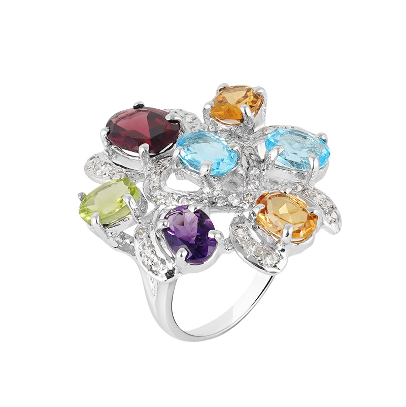 Multi Stone & Zircon Ring in Sterling Silver