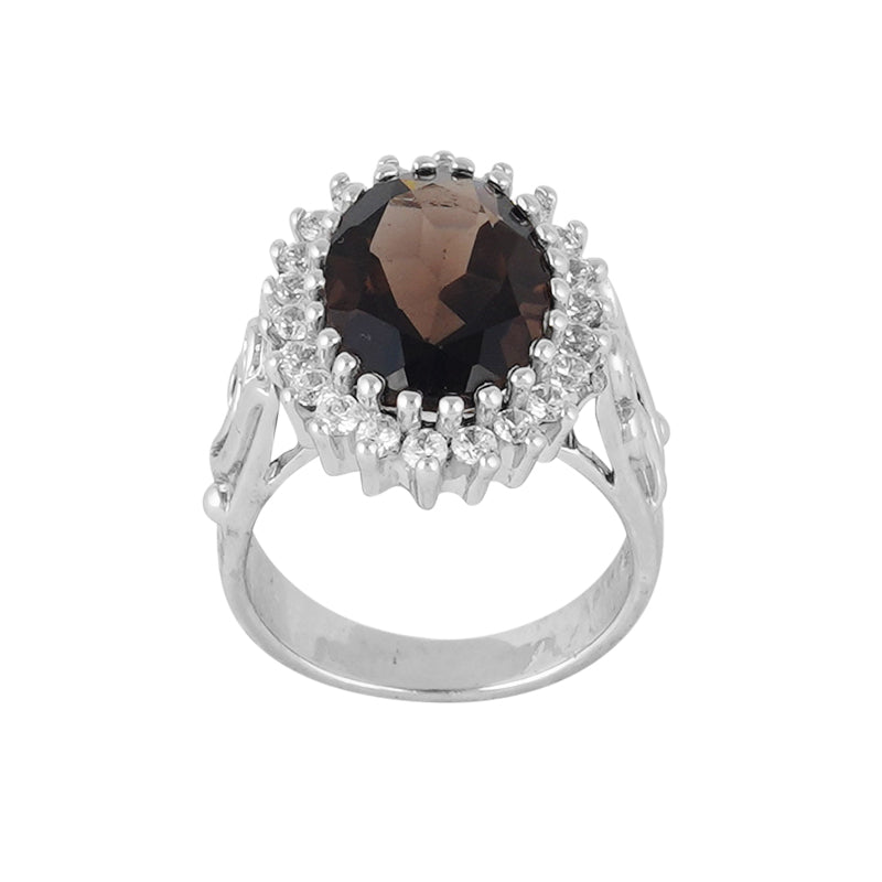 Smokey Topaz & Zircon Ring in Sterling Silver