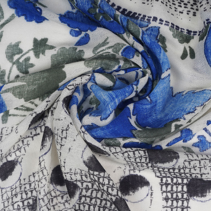 Off white & Blue Fading flowers all over a Shahbano Stole