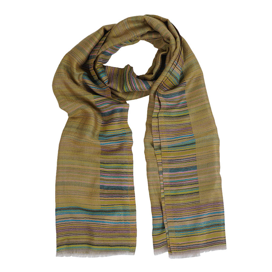 Ocre Reversible Cashmere Stole and Multicolor Stripes