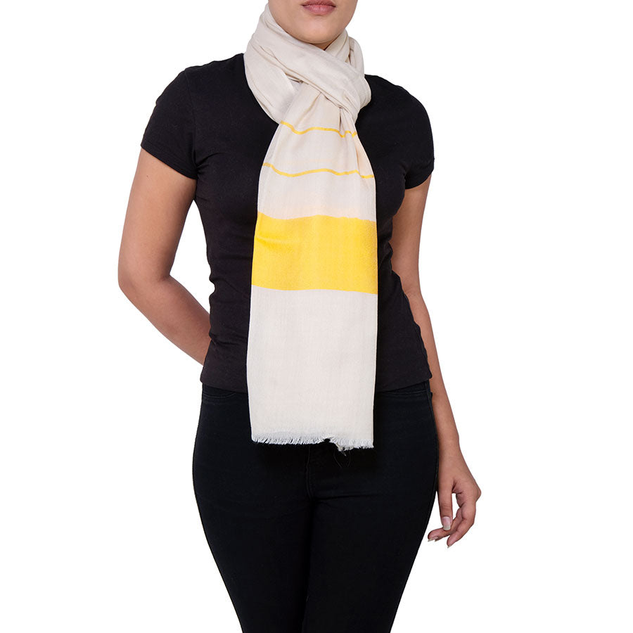 Cream Cashmere stole in Yellow Silk Border