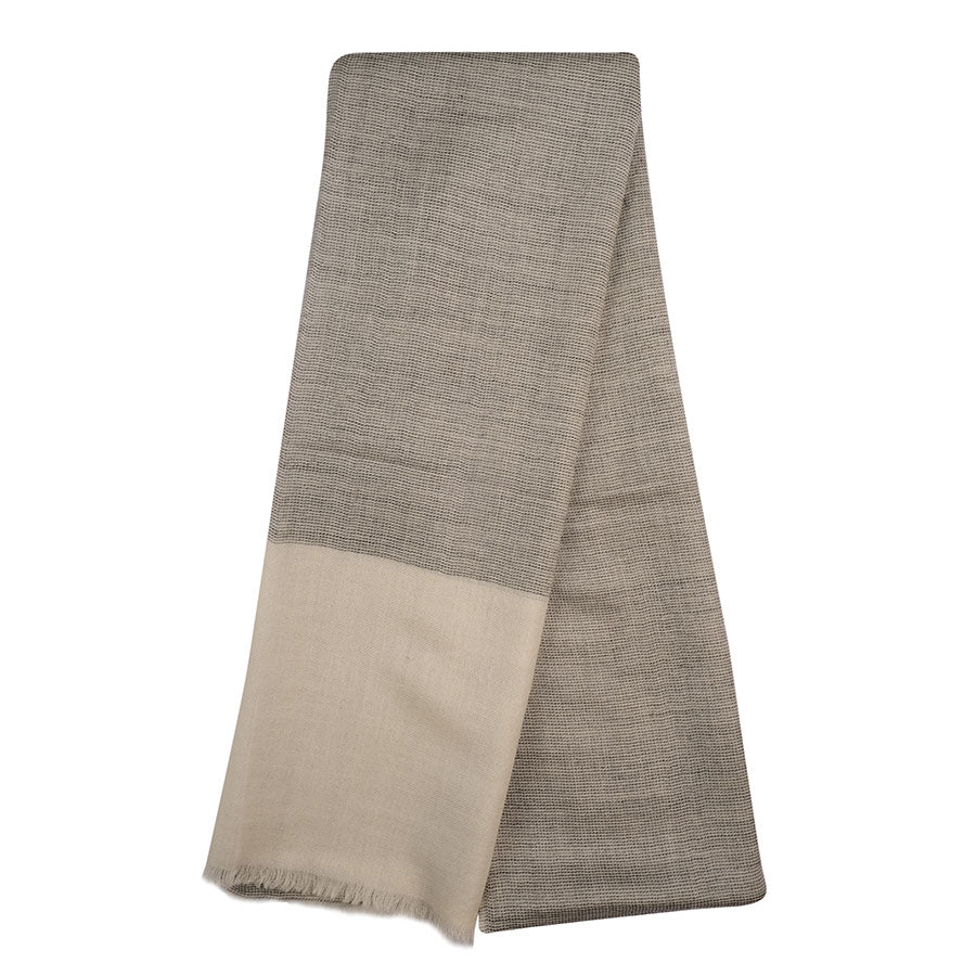 Grey Khadi Wollen stole with Ivory end