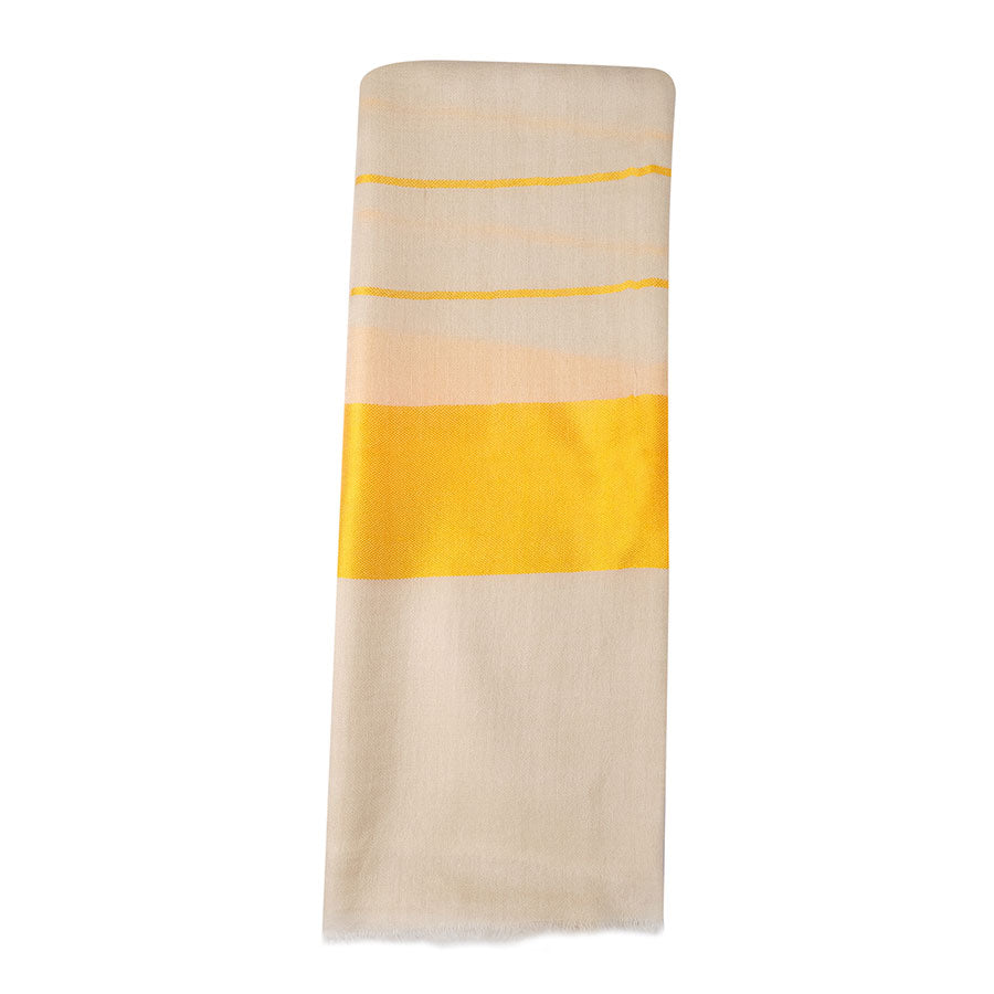 Cream Cashmere stole in Yellow Silk Border