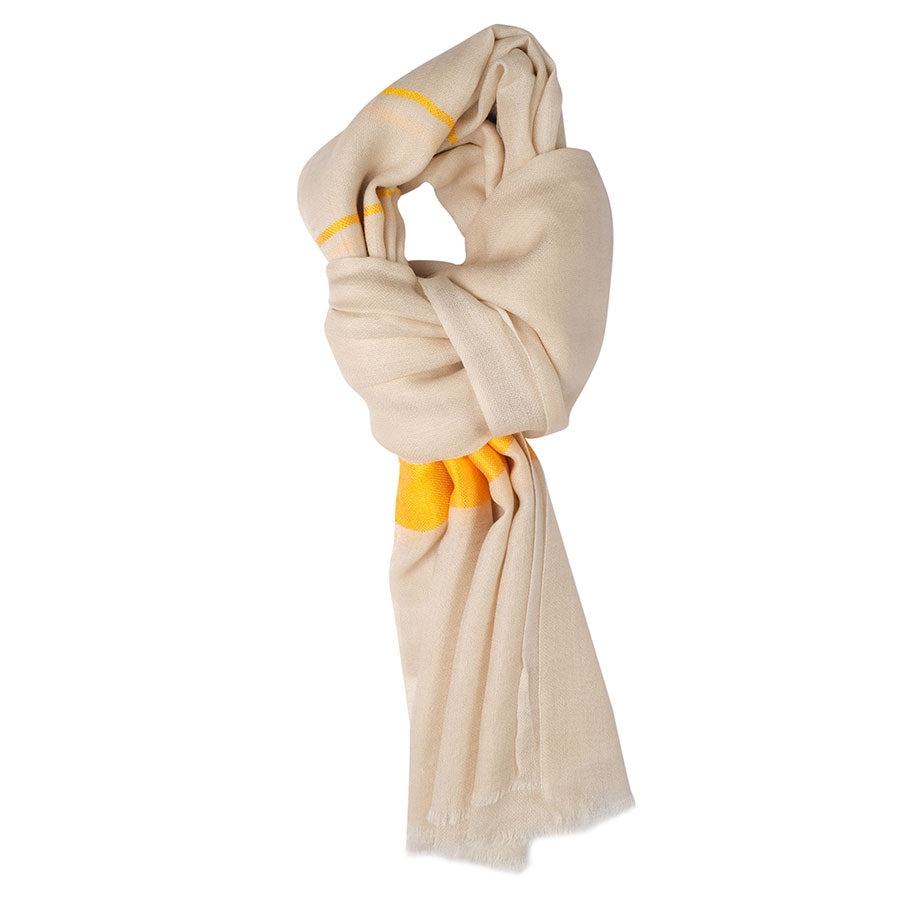 Cream Cashmere stole in Yellow Silk Border