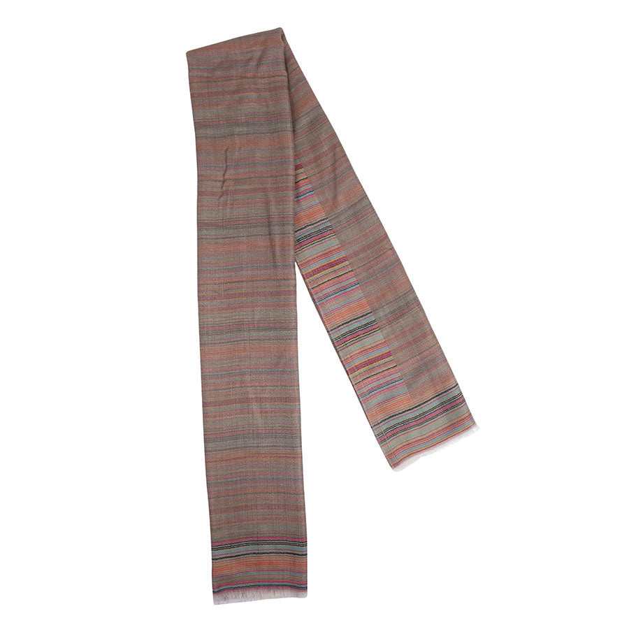 Purple Reversible Cashmere Stole with Multicolor Striped border