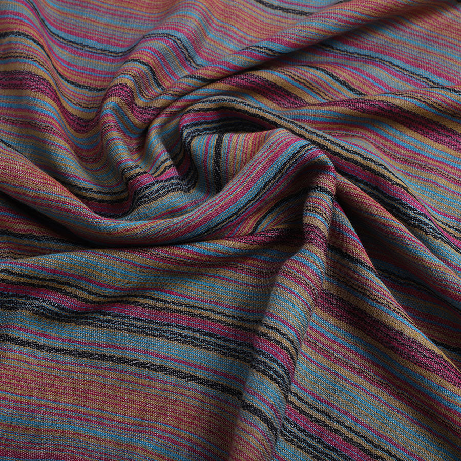 Purple Reversible Cashmere Stole with Multicolor Striped border