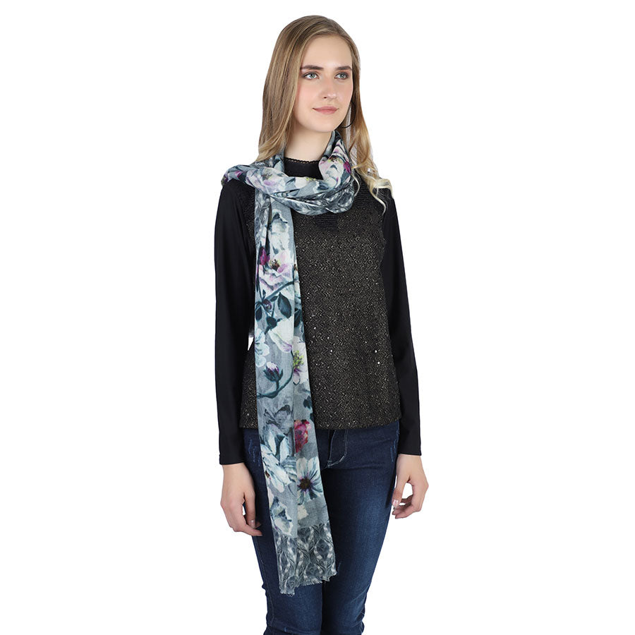 Marine Gray Summer Flowers Shahbano Stole