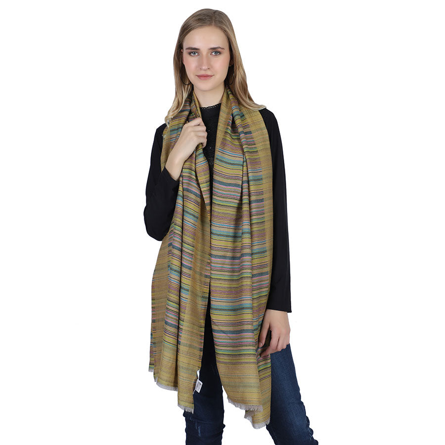 Ocre Reversible Cashmere Stole and Multicolor Stripes