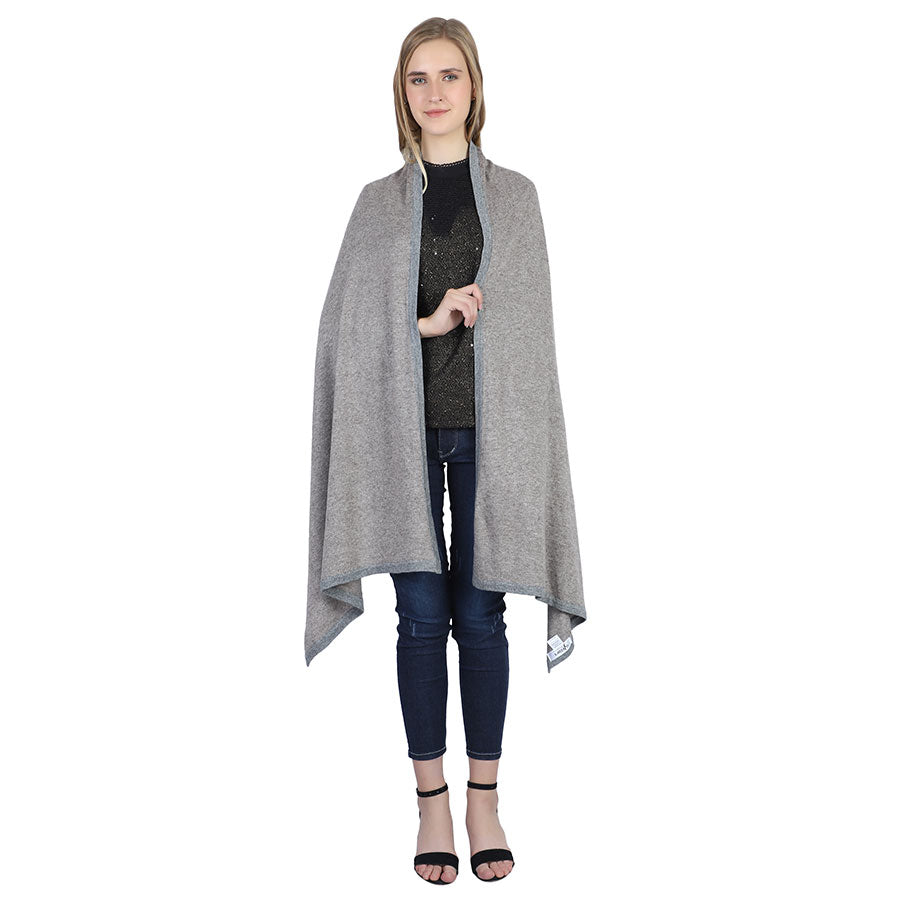 Knitted Light Toupe Heather stole in Light Grey Border