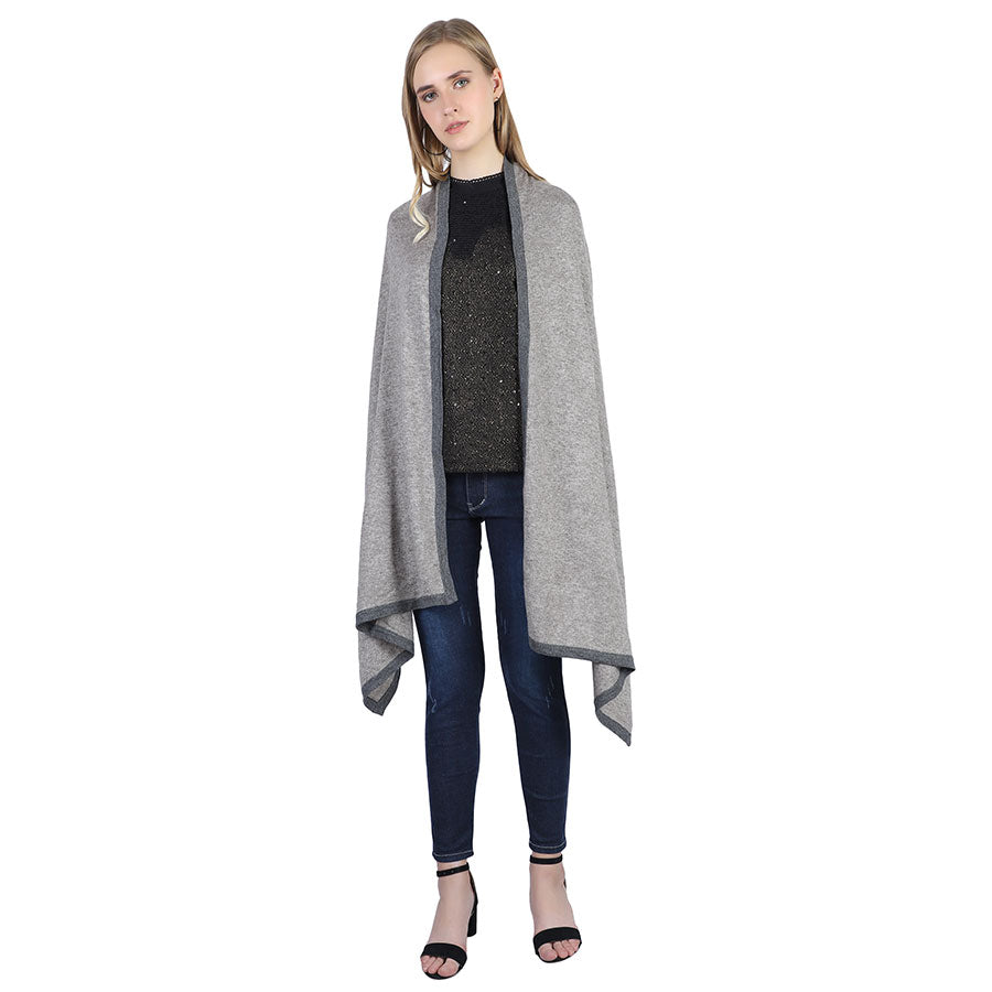 Knitted Toupe Heather stole in contrast Grey Border