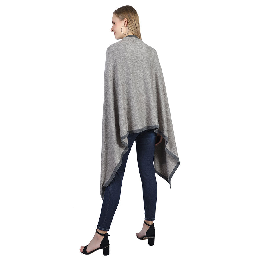 Knitted Toupe Heather stole in contrast Grey Border