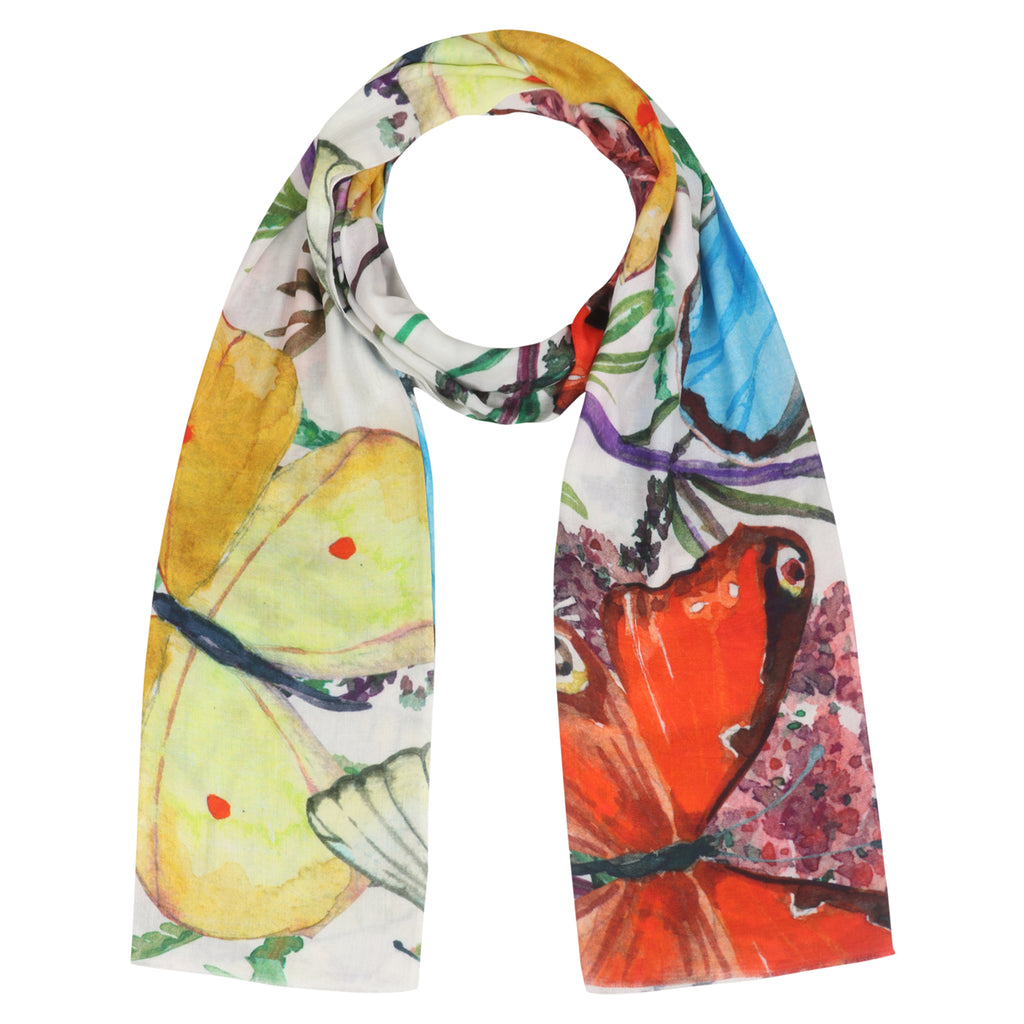 Bamboo Silk Brush Painted Stole - Farfalle