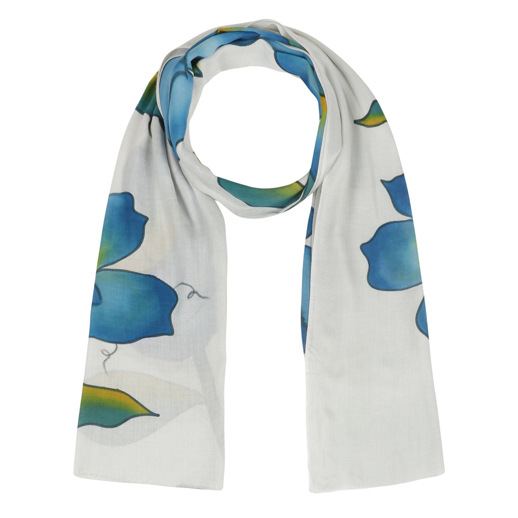 Bamboo Silk Brush Painted Stole - Periwinkle