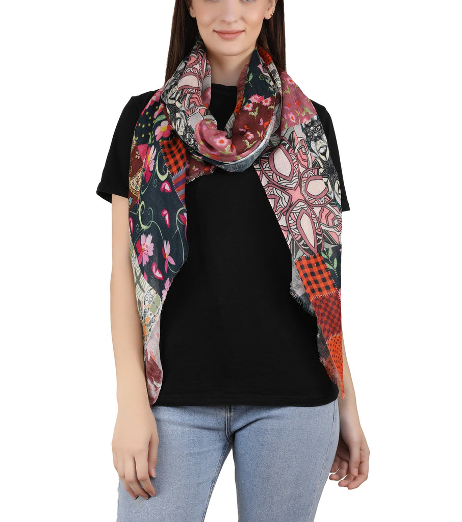 Linen Screen Printed Stole - Patchwork