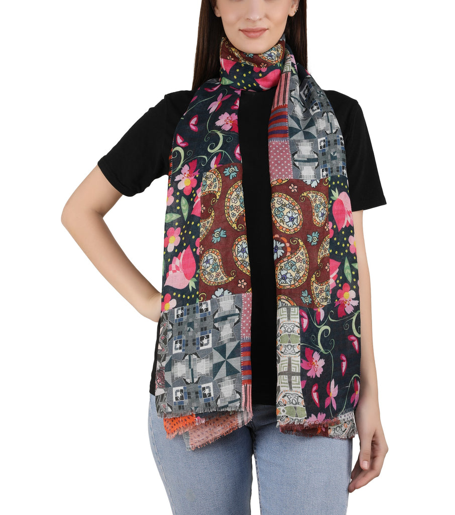 Linen Screen Printed Stole - Patchwork