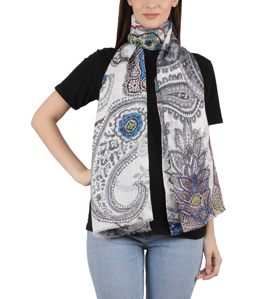 Linen Screen Printed Stole - Paisley