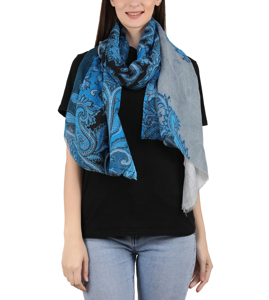 Linen Screen Printed Stole - Damask