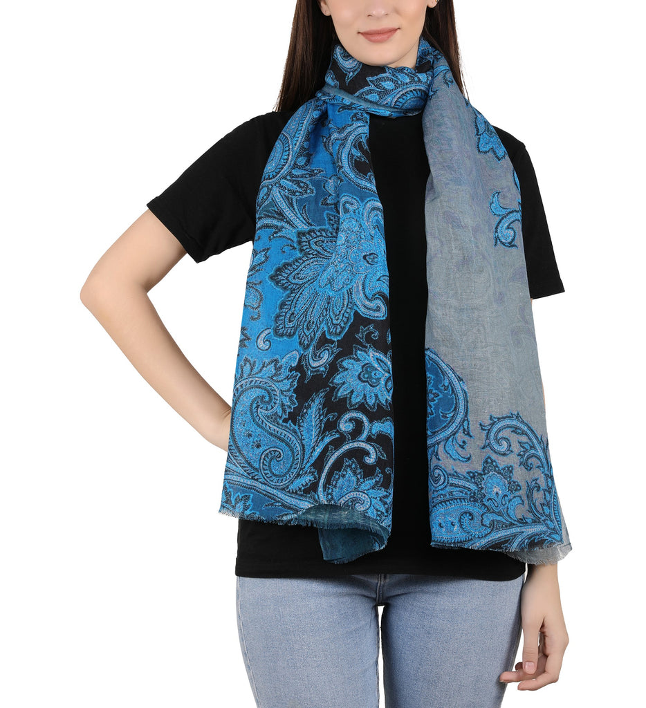 Linen Screen Printed Stole - Damask