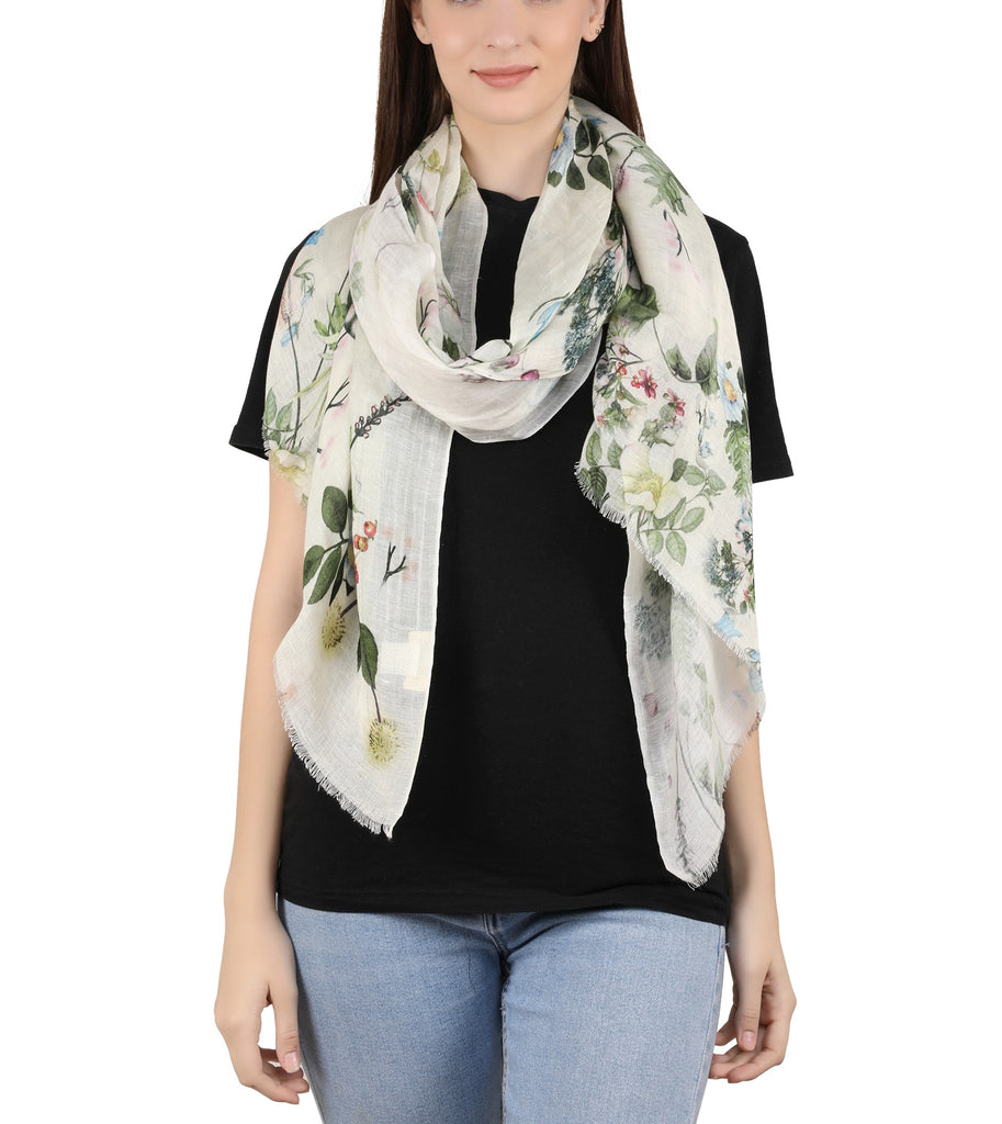 Linen Screen Printed Stole -  Blossom