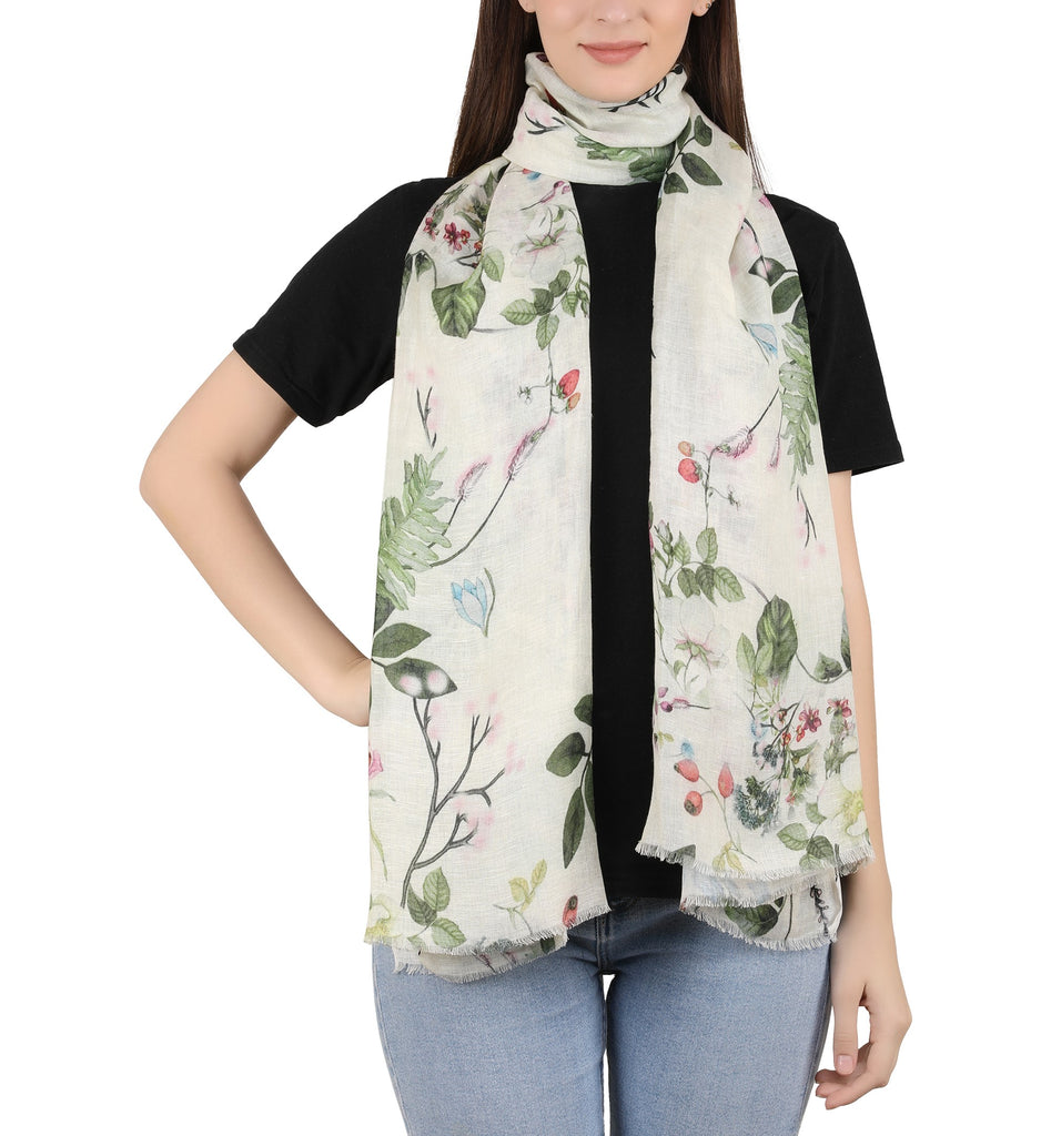 Linen Screen Printed Stole -  Blossom