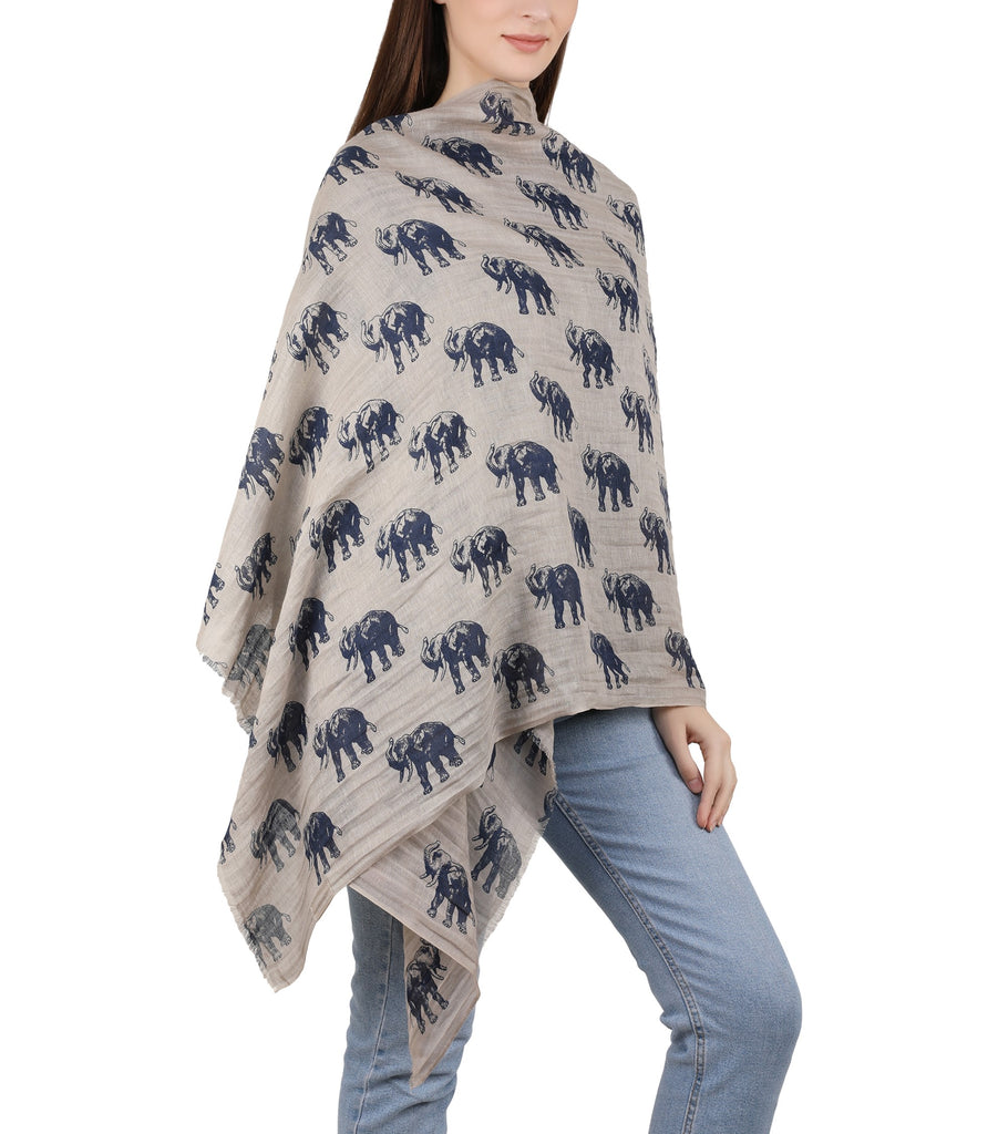 Linen Screen Printed Stole - Hathi