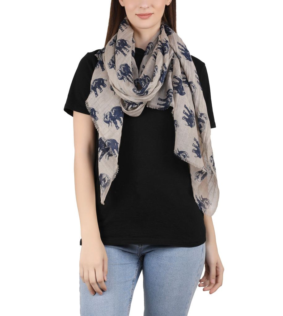 Linen Screen Printed Stole - Hathi